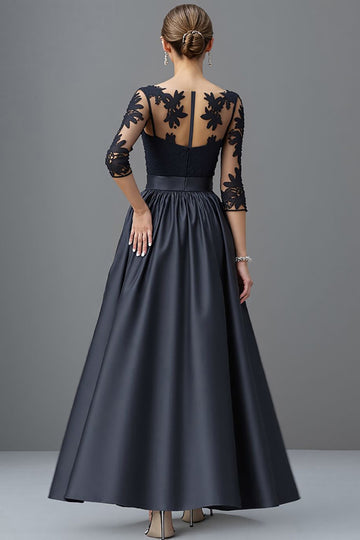 Sparkly Navy A Line 3/4 Sleeves Beaded Long Mother Of The Bride Dress With Lace